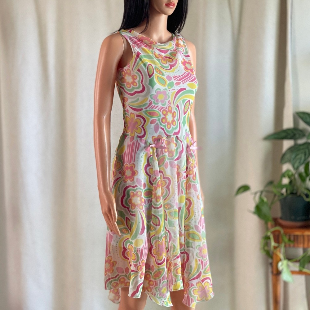 Vintage Y2K Disorderly Conduct Psychedelic Sleeveless Floral Dress Pink Yellow S